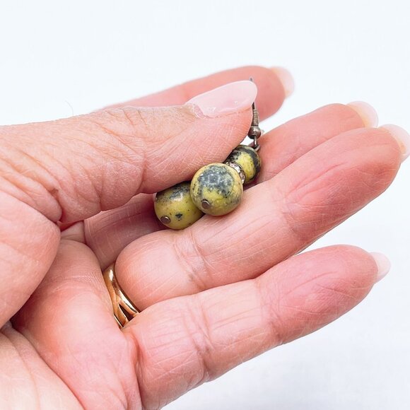 Handmade Yellow & Black Beaded Drop Earrings With 925 Sterling Silver Hooks - Picture 4 of 4